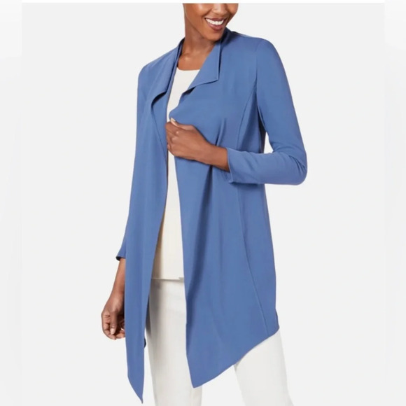 ANNE KLEIN BLUE OPEN FRONT LONG CAREER JACKET SIZE L - Picture 1 of 6